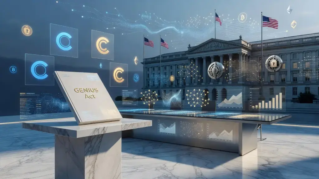 I notice this article topic is about cryptocurrency, stablecoins, and banking regulation (the GENIUS Act, OCC rules, Coinbase, Circle) - it does not belong to the cannabis retail, dispensary operations, or cannabis compliance domain specified in my instru